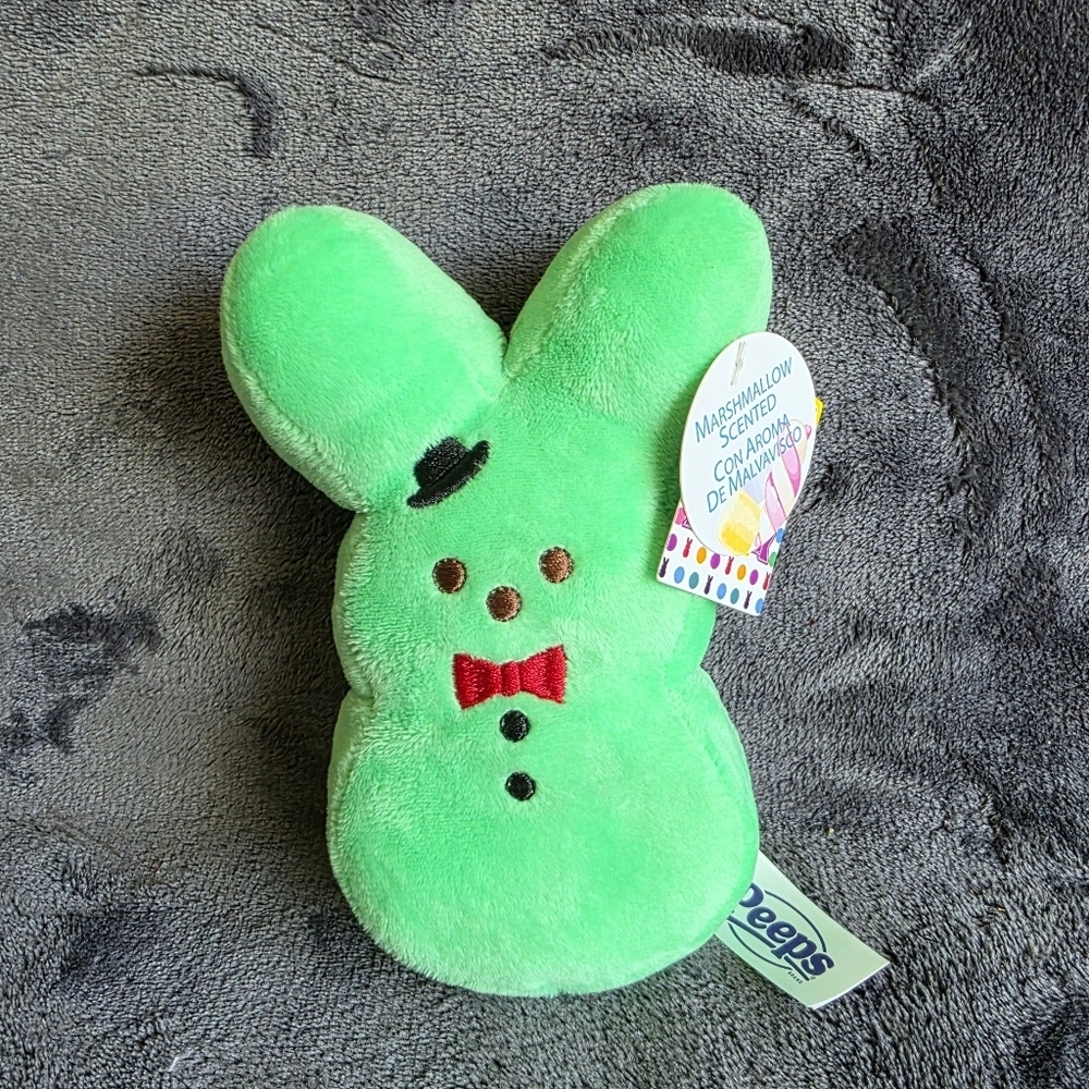 New Peeps 6" Plush Scented Marshmallow Bunny Green w Bowtie gentlemen plush toy